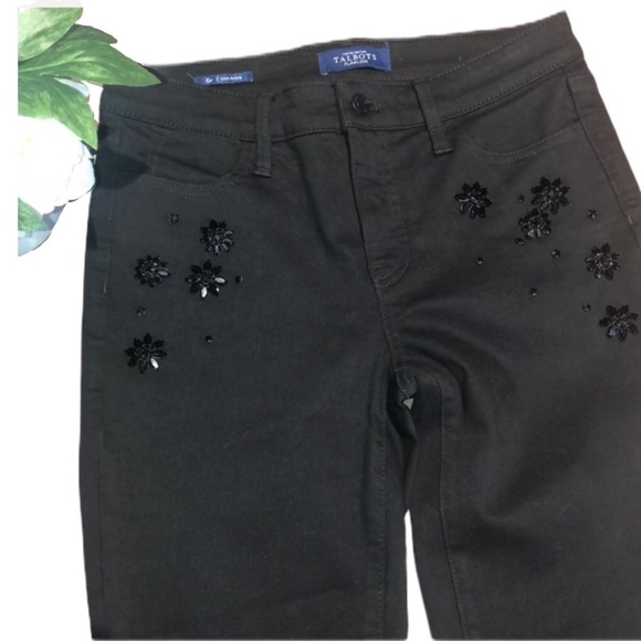 TALBOTS CRYSTAL EMBELLISHED SLIM ANKLE JEANS - NEVER FADE BLACK LIMITED EDITION - Picture 7 of 15